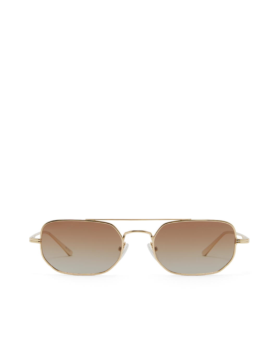 Women's sunglasses with metal gold frame, double bridge design and tinted lenses