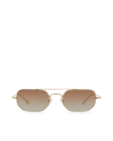 Women's sunglasses with metal gold frame, double bridge design and tinted lenses
