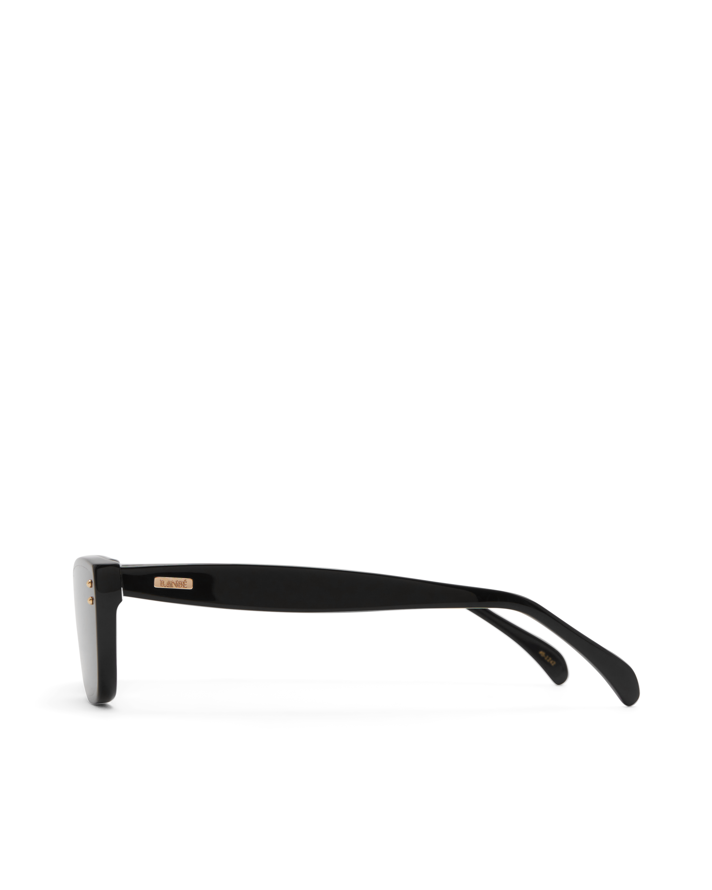 Black sunglasses with a thin frame on a white background