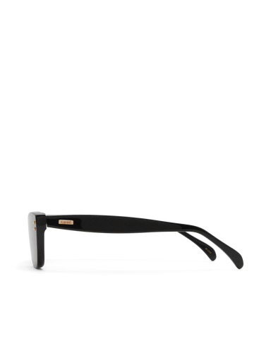 Black sunglasses with a thin frame on a white background