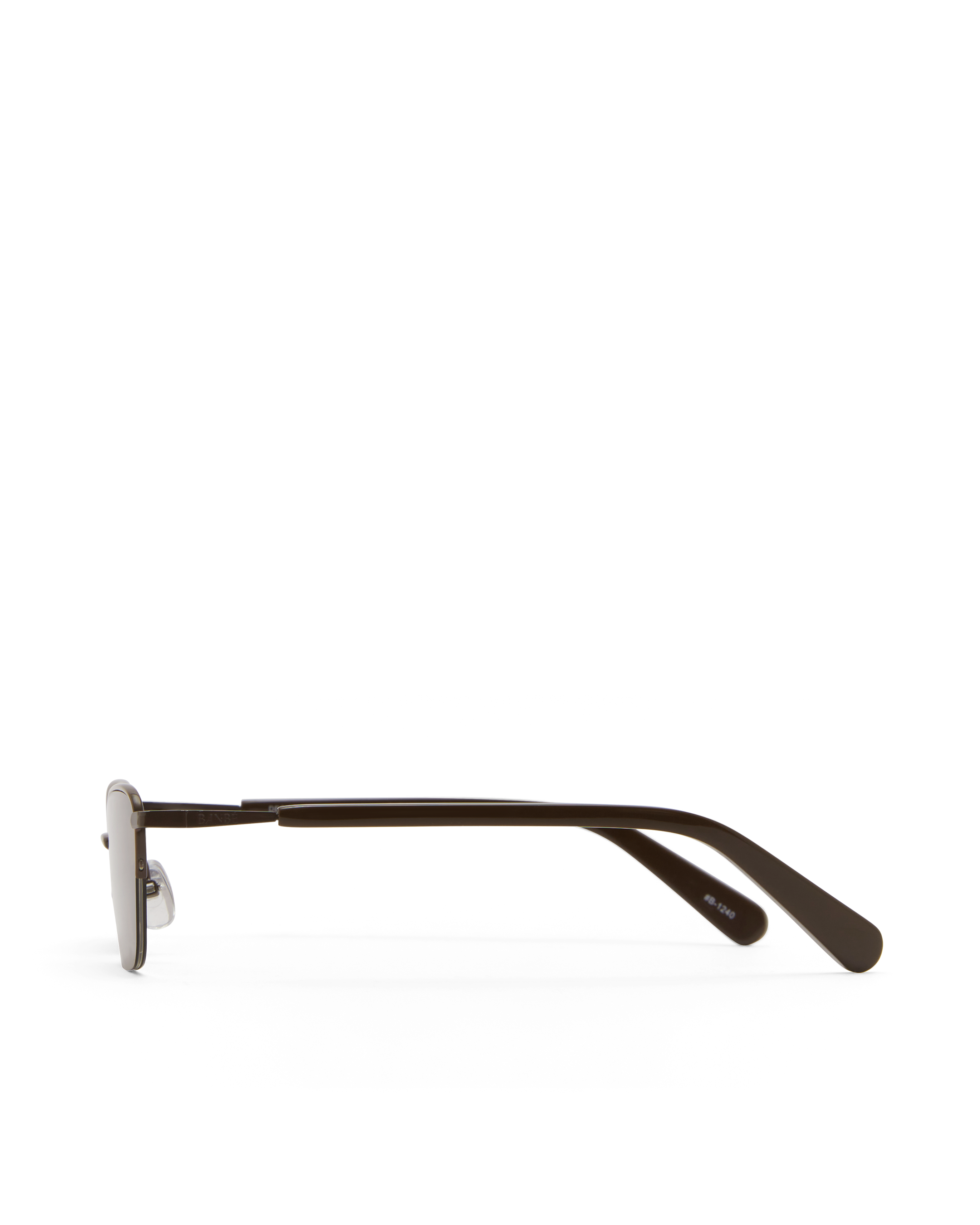 Women’s metal cat-eye sunglasses with UV protection, thin frame, brown tinted lenses, side view