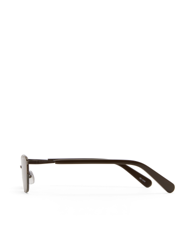 Women’s metal cat-eye sunglasses with UV protection, thin frame, brown tinted lenses, side view