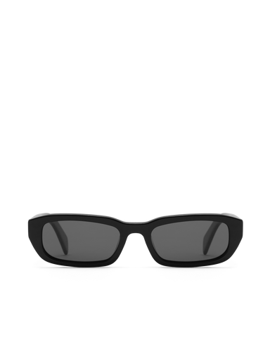 Women's sunglasses with a rectangular silhouette, chunky acetate frame, tonal tinted lenses, and wide arms for a bold, modern look with UV protection.